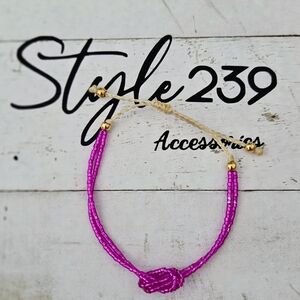 Miyuki Fuchsia Beaded Knot Adjustable Bracelet with Gold Accents